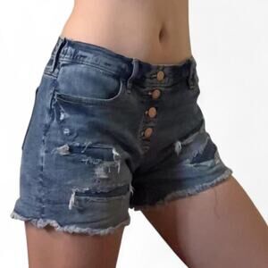 Mid-Rise Distressed Blue Shorts